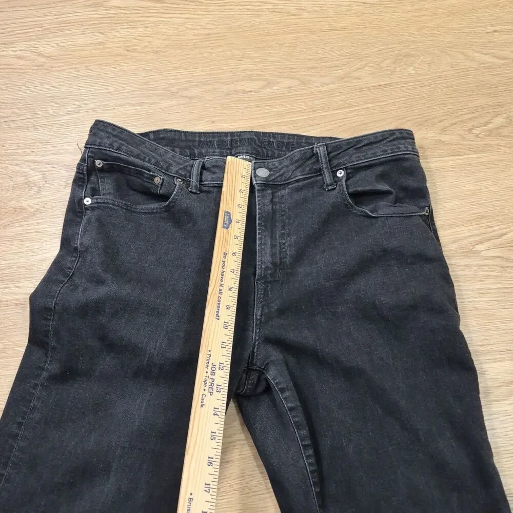 American Eagle Jeans Mens 38x33 Black Original Straight Mid Rise Airflex Denim